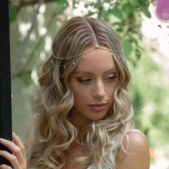 Rhinestone Head Chain Copper Wedding Bridal Headpiece Layered Festival Prom Hair main image 6